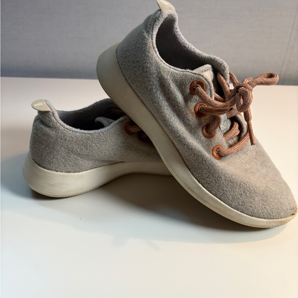 Allbirds Light Gray Wool Sneakers with Orange Accents
